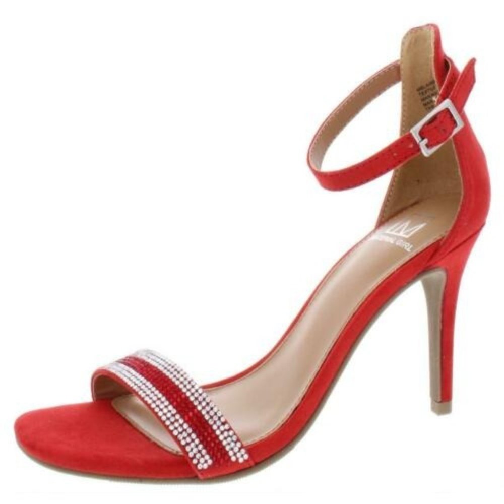 Material Girl Red Strappy Sandals with Rhinestones